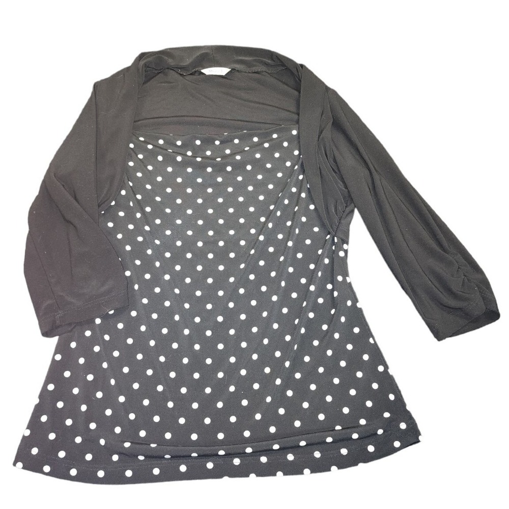 Studio Y Polka Dot Tunic Top 3/4 Sleeve Blouse Career‎ Casual